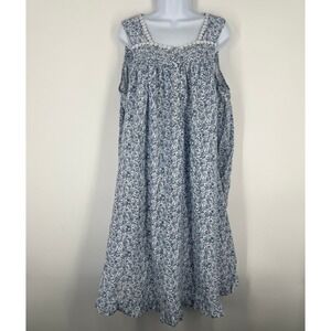 Adonna Womens XXL Blue Floral 100% Cotton Sleeveless Nightgown Lace Trim Ruffle